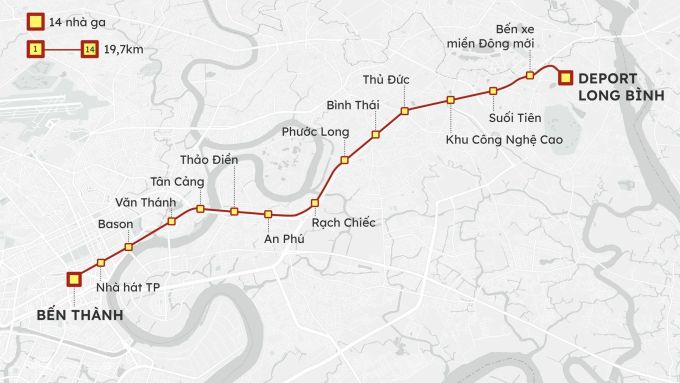 Lộ trình tuyến metro Bến Thành - Suối Tiên. Đồ họa: Khánh Hoàng