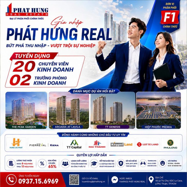 PHÁT HƯNG REAL TUYỂN DỤNG 20 CHUYÊN VIÊN KINH DOANH & 02 TRƯỞNG PHÒNG KINH DOANH