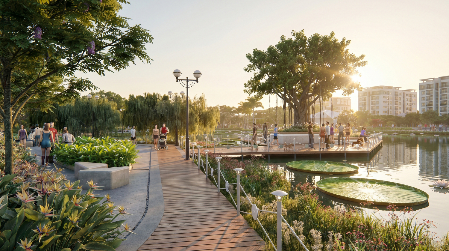 Hồ cảnh quan bên trong Công viên Lunar Park The Peak Garden